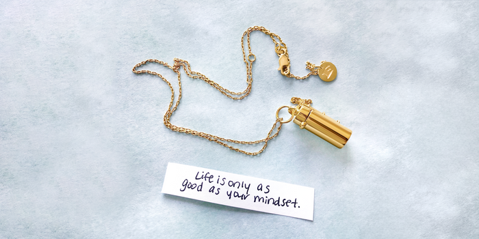 Shown here: Fortune & Frame jewelry with uplifting quotes about new beginnings.